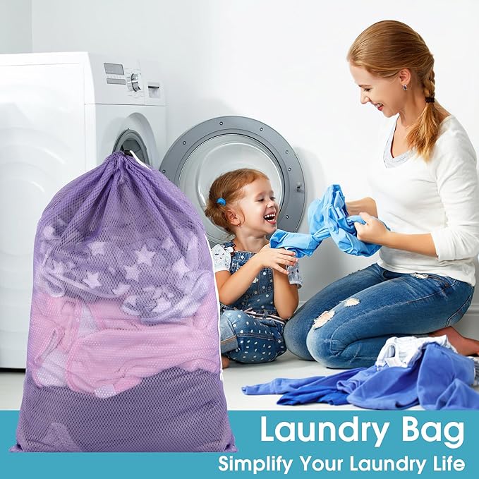 2 Pack Mesh Laundry Bags 23x34 Inch Drawstring Locking for Travel Home | Mesh bags with locking drawstring, Tear-resistant for blankets & towels, Lightweight foldable for travel/dorm