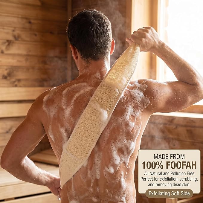 2 Pack Loofah Back Scrubber, Back Scrubber for Shower Set | 27.5" Long Exfoliating Bath Sponge with Handle, Deep Clean Loofah Sponge for Women, Men Bathing