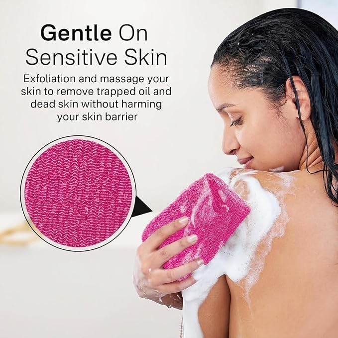 3 PCS Exfoliating Washcloth Towels - Exfoliating Body Scrubber Exfoliator, Back Scrubber for Shower Bath Use, Japanese & Korean Scrub Wash Cloths, Loofah Lufa Sponge Washer for Women Men