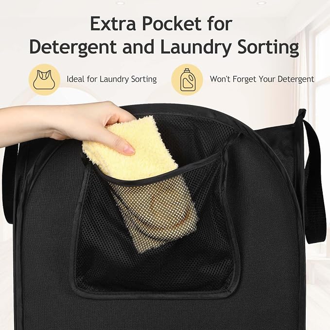 Upgraded Pop-up Laundry Hamper 2 Pack, 70L(18.5 Gal) Laundry Basket with Thickened 600D Oxford Fabric,2.4X Denser Mesh Side Pocket, 0.2mm Added Thickness Steel Frame, Easy to Open and Fold for Storage