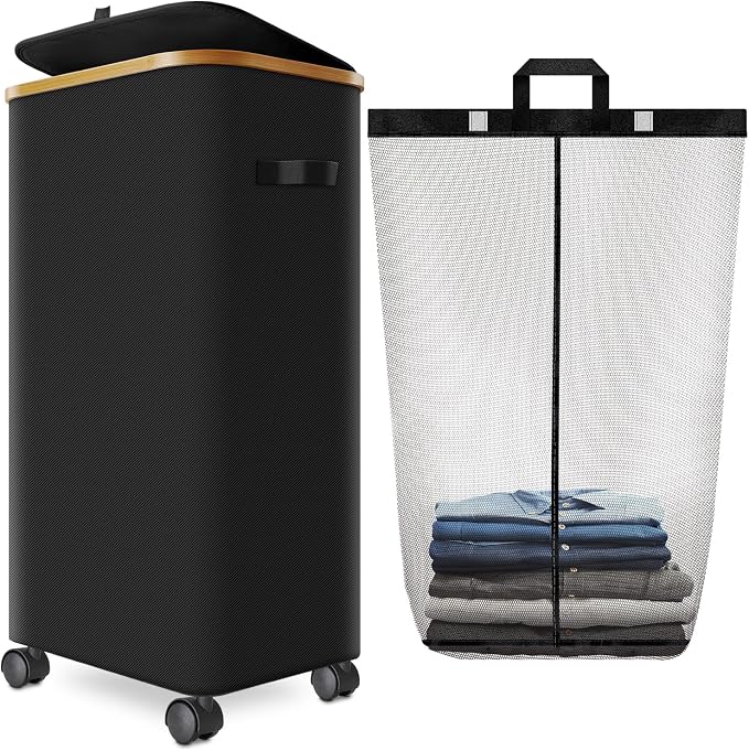 Laundry Hamper with Wheels, 75L Rolling Laundry Basket with Lid | Clothes Hampers for Laundry with Inner Bag, Dirty Clothes Hamper for Bedroom, Dorm, Bathroom, Laundry Room