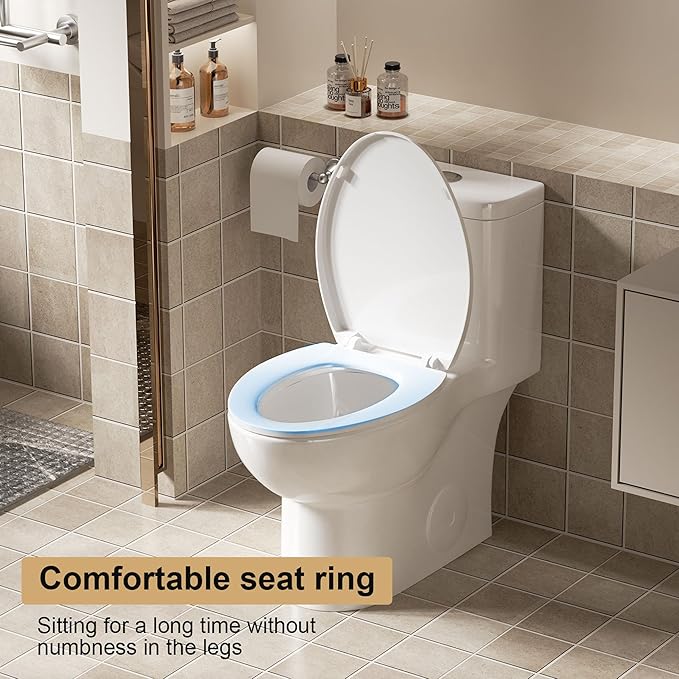 Dual Flush One Piece Toilets for Bathrooms, Compact White Toilet Elongated with Soft Closing Seat, Modern 12 Inch Rough in Toilet, 1.6 GPF & Map 1000g, Comfort Height, Silent Design (White+29.2H)