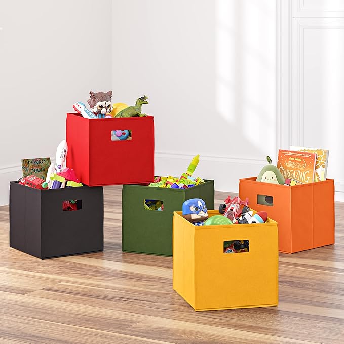 RiverRidge Folding Storage Bins with Handles Olive Cube Storage Organizer for Closet, Bedroom & Playroom - Closet Organizers and Storage Set of 2