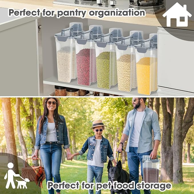 TBMAXS Rice Storage Container 10 Lbs, Airtight Food Dispenser with Large Spout and Cup for Pet Dog Cat Food Storage 7 Lbs | Portable Bird Seed Dispenser Cat Food Containers with Large Pour Spout for Travel Cereal Oatmeal Holder with Measuring Cup