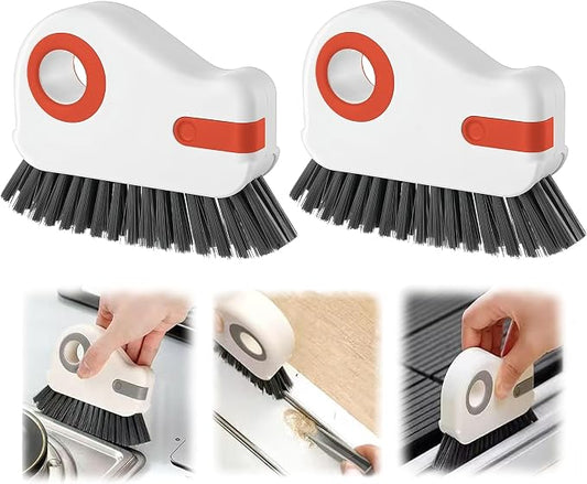 2 in 1 Groove Cleaning Brush,New Window Track Cleaning Tools Multifunction Grout Cleaner Tool with Tweezers and Scraper for Sliding Door Track, Window Seal, Sill (Orange 2 Pcs)