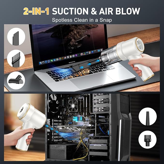 KMM Handheld Car Vacuum Cleaner, 9000PA Hand Held Vacuum & Air Duster | Strong Suction, 120W High Power, Portable, Cordless, Multi-Nozzles & LED Light, for Home, Car, Office