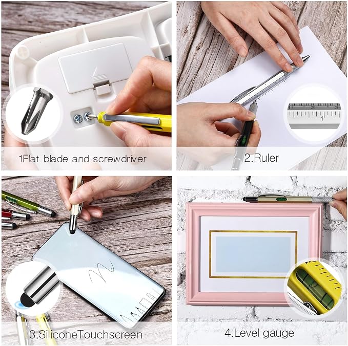 Zhanmai 16 Pcs Multi Tool Pens for Men, 6 in 1 Multitool Ballpoint Pen with Screwdriver Ruler Level Stylus Refills, Bulk Gifts for Employees Office Gadget Supplies Birthday Christmas Stocking Stuffers