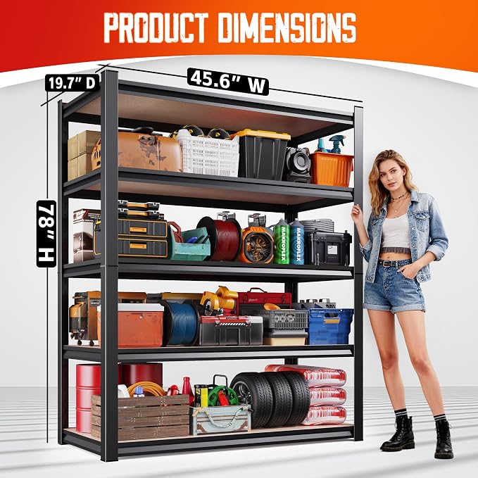 Set of 9 Garage Shelving-2050 lbs 5 Tier Storage Shelves,Adjustable Heavy Duty Metal Shelving Unit and Storage Large Rack,Utility Steel Shelf For Warehouse Industrial Pantry Basement 78"x46"x20"