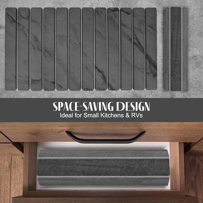 Large Stone Dish Drying Mat for Kitchen Counter, Quick Dry Dish Drying Mats, Foldable Absorbent Diatomaceous Earth Mats for Dishes Bottles Cup, Match Any Countertop (Gray Marble 28"×16" & 8"x4")