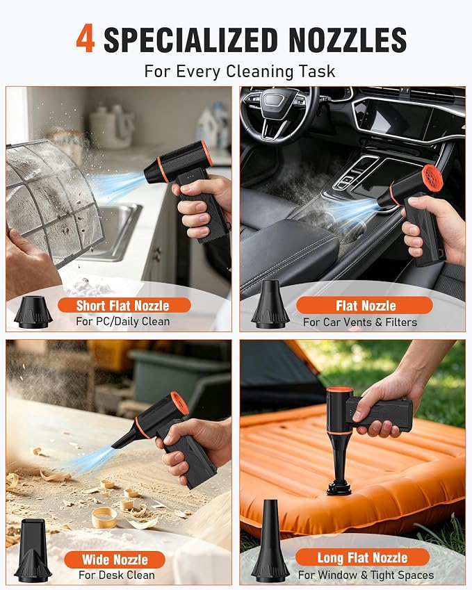 Electric Air Duster, 110000 RPM Rechargeable Compressed Air Duster, Cordless Air Blower with 3 Speed Modes for Computer Cleaning, Keyboard, PC, Electronics, Car, Office & Home
