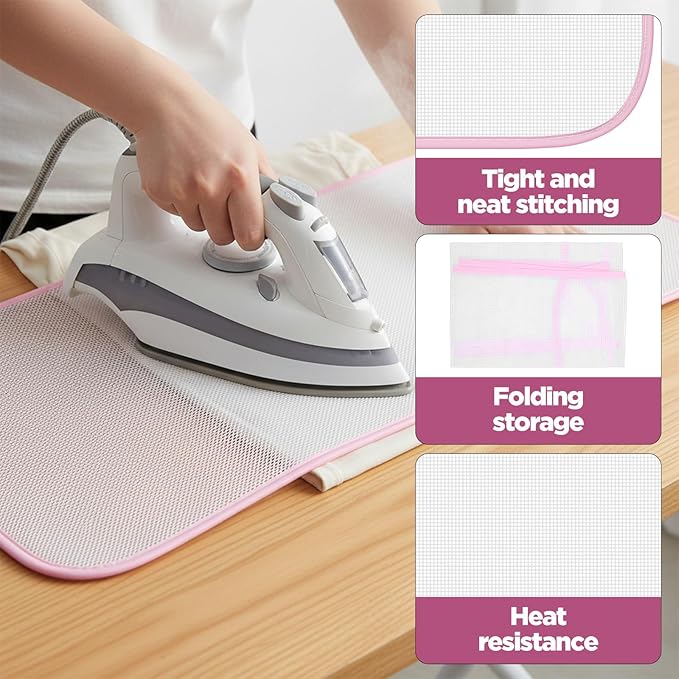 2 Pcs Press Cloth,Ironing Cloth to Protect Clothes,Clothes Scorch-Saving Iron Protector Insulation Pad,Polyester Mesh Iron Pressing Mat for Easy Irons Sewing(Pink)