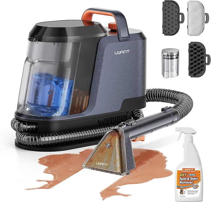 Uwant 18Kpa Upholstery Cleaner Machine with Pet Pro Solution&Tools | Portable Carpet Cleaner with 3 Brush Heads for Cars, Pets 2in1 Carpet Cleaner Machine for Spot, Rugs, Couch