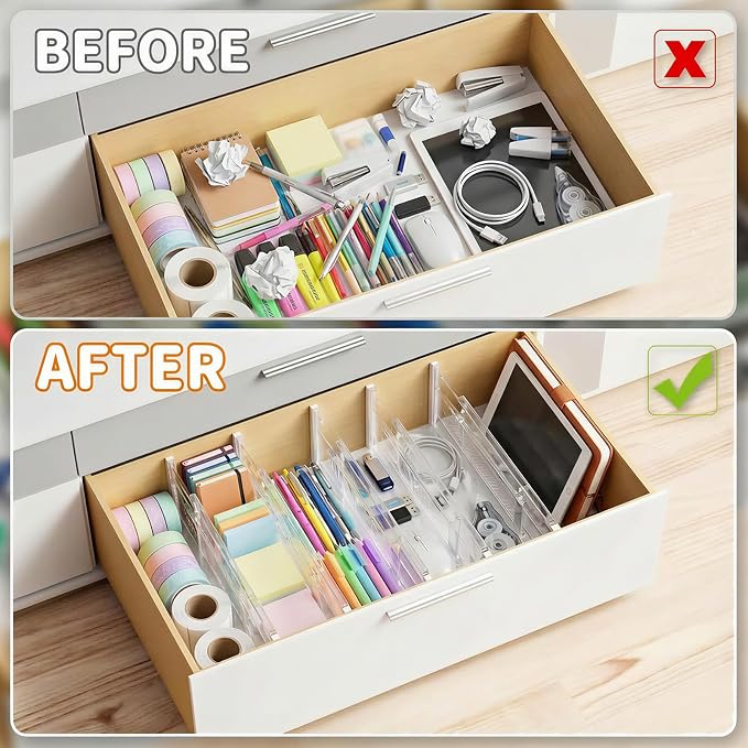 LETGO 5 Pack Drawer Dividers 6" High - Tall Acrylic Drawer Divider for Clothes, 12.3-18" Adjustable Dresser Deep Drawer Dividers,Expandable Dresser Separators for Kitchen Office Baby Clothing (5)