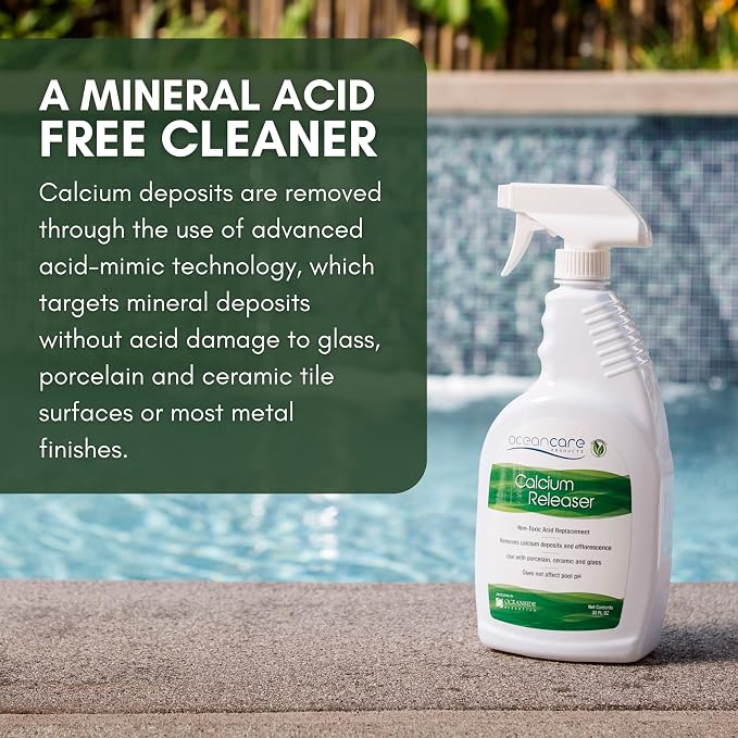 Products - Calcium Releaser - Quart Trigger Spray, 32 FL OZ - Pool Tile Cleaner Calcium Remover, Safe on Glass, Porcelain, and Ceramic Surfaces - Calcium Cleaner - Tile and Grout Cleaner