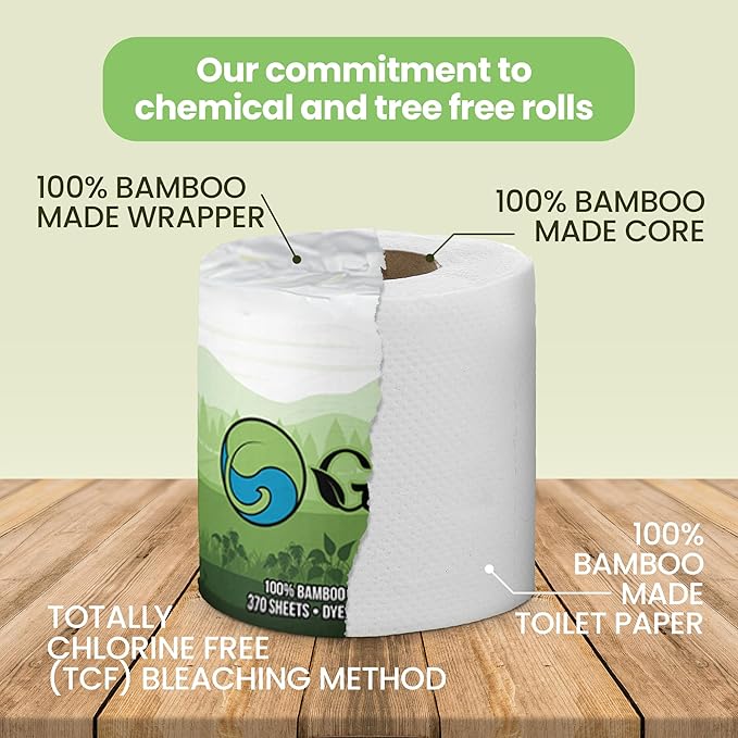Gaias Premium and Soft Organic Bamboo Toilet Paper | 36 Mega Rolls, 3 Ply, 370 Sheets | FSC Certified, PFAS & BPA Free, Eco-Friendly, Sustainable Tissue - Plastic Free, Septic Safe, Vegan