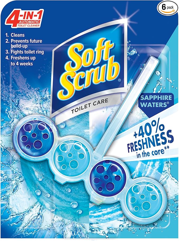 Soft Scrub 4-in-1 Rim Hanger Toilet Bowl Cleaner, Sapphire Waters, 6 Count