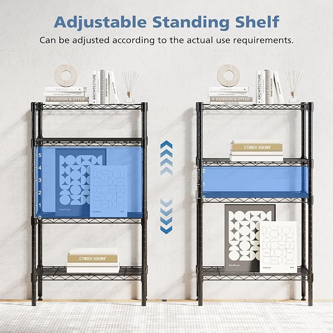 NEWBULIG 4-Tier Metal Wire Storage Shelves, Adjustable Heavy Duty Steel Shelving Unit, Freestanding Storage Rack Organizer for Kitchen, Pantry, Garage, Bathroom, 23.2" W x 13.4" D x 47.2" H, Black