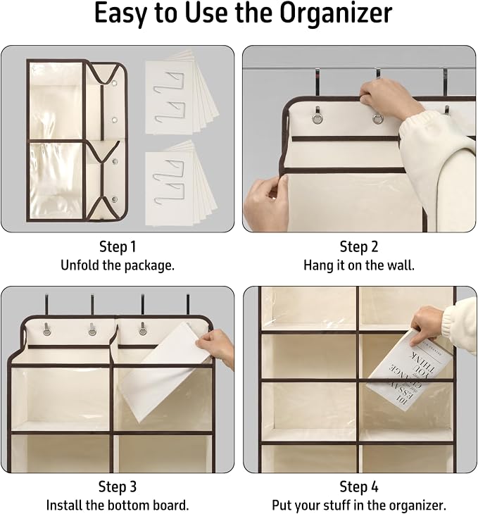Giraffe Creation White Over Door Organizer with 10 Large Clear Pockets, Double-Row Hanging Door Storage for Closet, Bathroom, Nursery, Bedroom, Dorm, Toys, Toiletries, Baby Essentials