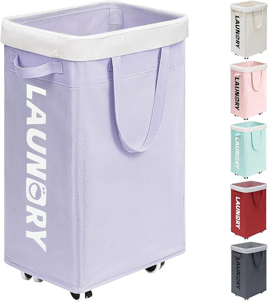 Goodpcik 75L Rolling Laundry Hamper with Wheels, Laundry Hamper for Dorm | Laundry Basket with Handles for Dirty Clothes, Hamper for Laundry Room, Dorm Room Essentials, Light Purple
