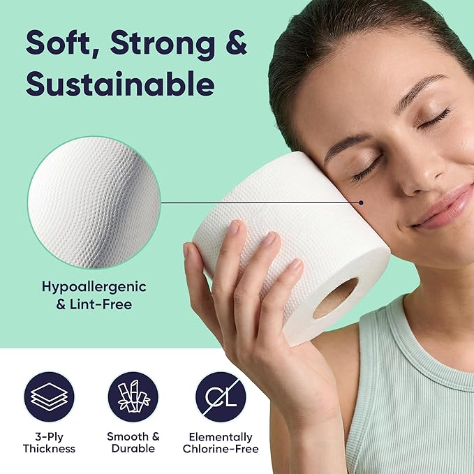 Save Trees Bamboo Toilet Paper - 12 Rolls Of Organic Toilet Paper, 3-ply, 300 Sheets Per Roll - PFAS Free, FSC Certified, Plastic Free, Vegan & Chemical Free Bamboo TP