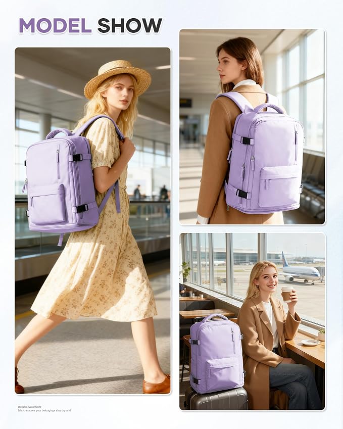 WONHOX Large Travel Backpack Women, Carry On Backpack,Hiking Laptop Backpack Waterproof Outdoor Sports Rucksack Casual Daypack (Purple)