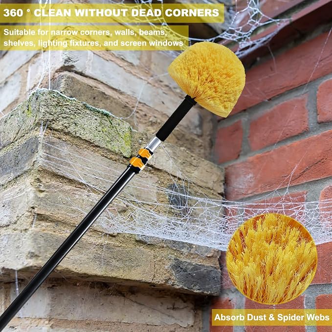 Twist-On Cobweb Duster Head Brush - Efficient Indoor & Outdoor Spider Web Cleaning Solution - Fits Standard Acme Threaded Poles - Duster Brush Head Only - Yellow (4)