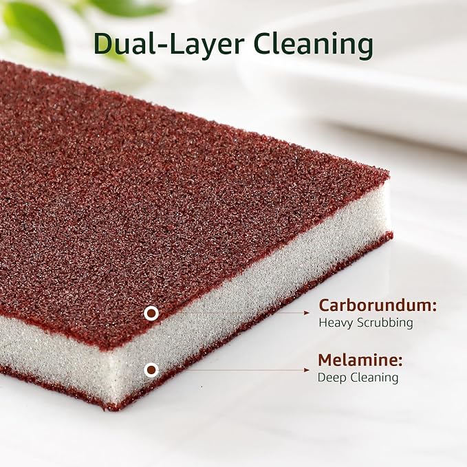 10 Pack Magic Carborundum Cleaning Sponge, Heavy Duty Rust Eraser Pads for Kitchen Cast Iron Skillets, Grill Grates, Stove Tops, Pots, Tools, Brown Nano Melamine Emery Scouring Sponges