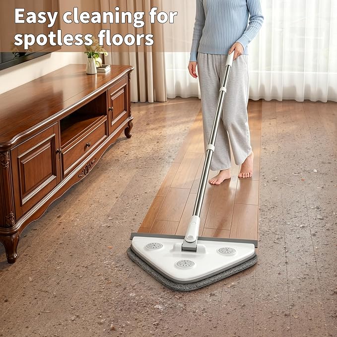 Long Handle Wall Mop & Baseboard Cleaner, 3-in-1 Wall Cleaner Mop with Extension Pole & Squeegee, Ceiling Cleaning Tool Duster with 3 Microfiber and 3 Chenille Pads for Windows, Floors, Cabinet