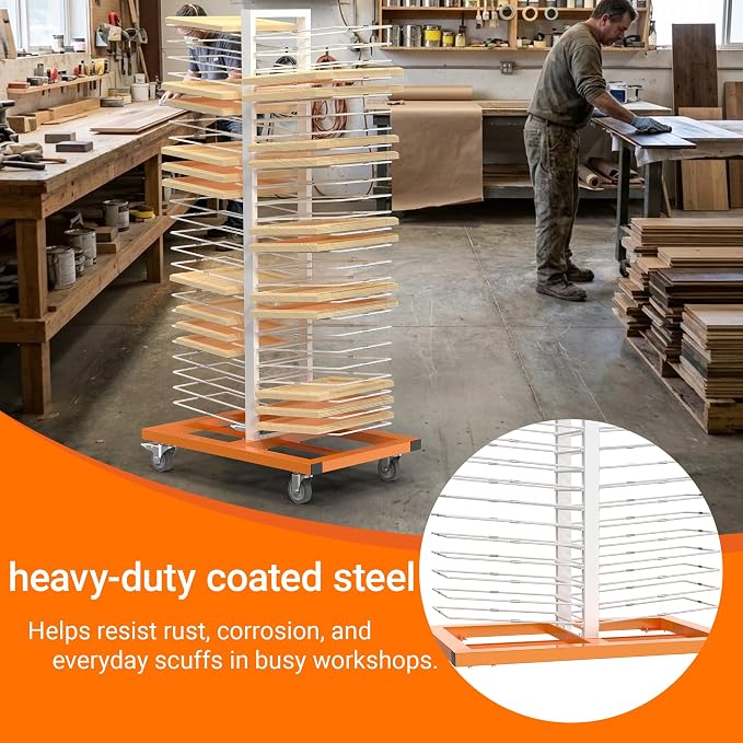 Paint Drying Rack for Cabinet Doors 50-Shelf Heavy-Duty Steel | Cabinet Door Drying Rack with Locking Casters, 2.1" Spacing, 25 lb per Tier, Mobile Rack for Paint Shops & Woodworking
