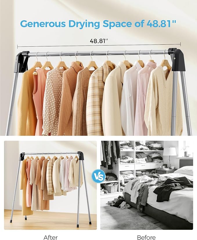 APEXCHASER Clothes Drying Rack Foldable, Portable Clothes Airer, 48" H | Stainless Steel, Folds Flat to Storage, Lightweight Design, Non-slip Feet, Easy to Carry, Versatile for Room/Balcony/Dorms