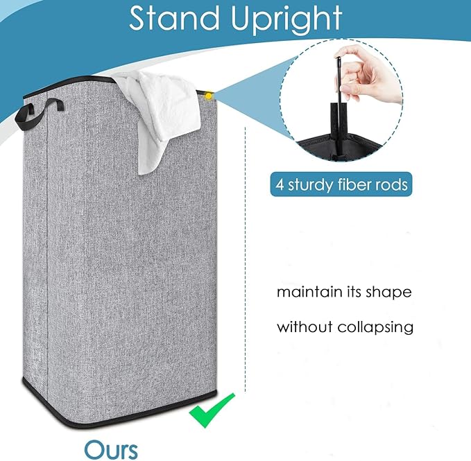 SNIGJAT Extra Large Laundry Hamper, Folding 100L Laundry Basket, Grey | Dirty Clothes Hamper for Bedroom, Tall Hamper, Sturdy Storage Organizer for Clothes and Toys