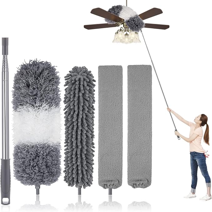 UIMO Microfiber Feather Duster Kit with Extension Pole (30–100") – Bendable Washable Heads, Extendable Dusters for Cleaning Ceiling Fan, High Ceiling, Blinds, Furniture & Cars (5 Pcs) | – Bendable Washable Heads, Extendable Dusters for Cleaning Ceiling...