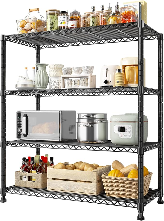 REIBII 35.5" W Wire Shelving Storage Shelves Metal Shelves Heavy Duty Shelving, Adjustable Garage Storage Wire Shelf Pantry Shelves for Kitchen Rack, Bedroom, 35.5''W x 14''D x 59''H