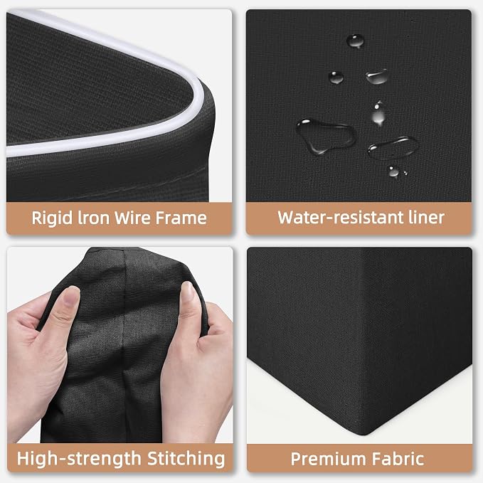 STORAGE MANIAC 3-Pack Large Laundry Hamper, 100L (26.4 Gal) Collapsible Laundry Basket with Bamboo Handles, Freestanding Waterproof Clothes Hamper for Laundry Room, Bedroom, Dorm, Towels, Black