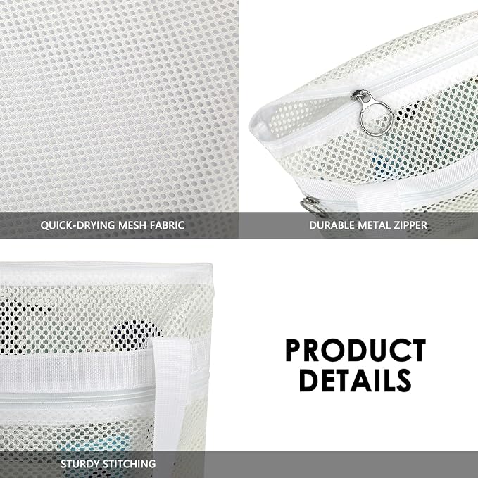 GYEUKHAM Portable Mesh Shower Caddy with 2 Zipper Pockets & Dual Handles, Quick-Drying Hanging Shower Tote for College Dorm, Gym, Travel & Camping, White