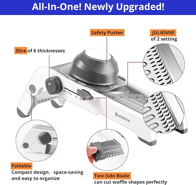 24-In-1 Mandoline Slicer with Waffle Fry Cutter Blade, Adjustable Mandoline Slicer for Kitchen, Safe Mandoline Food Slicer, Mandolin, Food Chopper- Potato, Tomato, Carrot and Onion Cutter