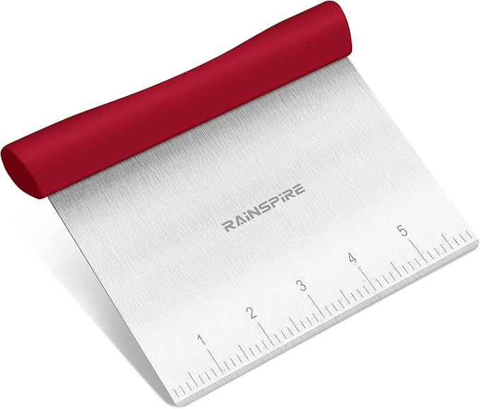 Upgraded 304 Stainless Steel Multi-Purpose Bench Scraper with Measurement Marks, Dishwasher Safe, Dough Cutter for Pizza, Bread and Cookie Dough Vegetable Chopper, Baking Supplies, Red