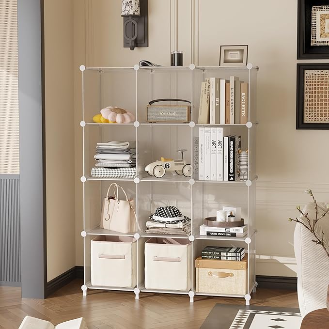 AWTATOS 8 Cube Storage Organizer, Closet Organizer Storage Shelf, Clear | DIY Stackable Storage Cubes Shelves for Closet, Bookcase Bookshelf, Plastic Shelving for Bedroom, Home Office
