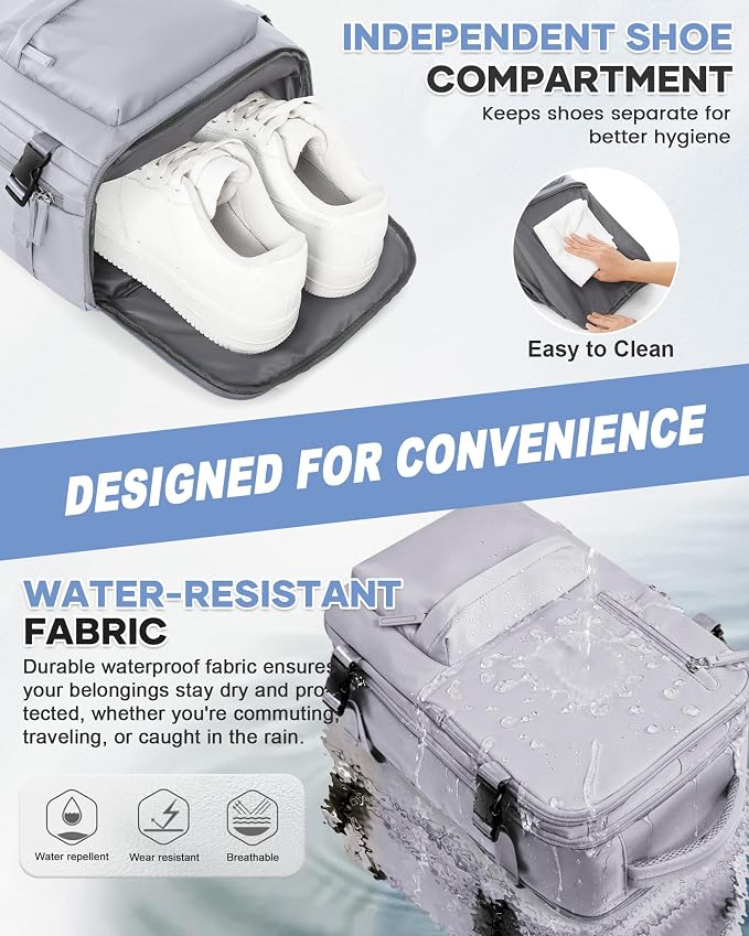 WONHOX Large Travel Backpack Women, Carry On Backpack,Backpack Waterproof Outdoor Sports Rucksack Casual Daypack, Grey