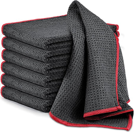 Airlab Glass Polishing Cloth Streak Free Miracle Cleaning Cloth Lint Free Microfiber Cleaning Rags for Glasses Kitchen Dish Mirrors Easy Clean, Pack of 6,12 x 12 Inches, Grey-red