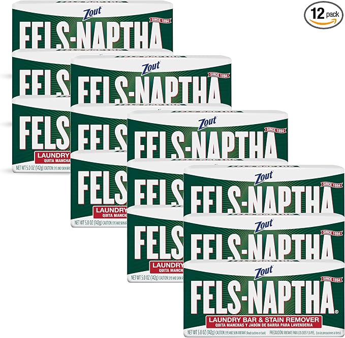Fels Naptha Laundry Soap & Stain Remover Bar, Pack of 12