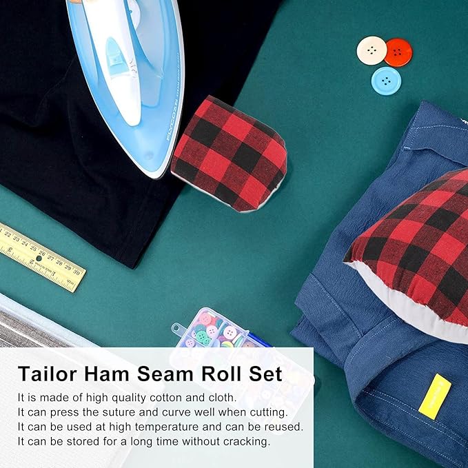 2 Pack Tailors Ham and Seam Roll Set, Tailor Ham Pressing Tool, Cotton and Cloth Ironing Accessories, for Steam Ironing and Wrinkle Prevention