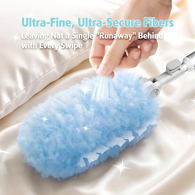AIR U+ 6ft Extendable Duster with 40 Refills for Swiffer Dusters | 360 double-head microfiber, heavy duty disposable duster, ceiling fan high reach, traps dust pet hair no ladder needed