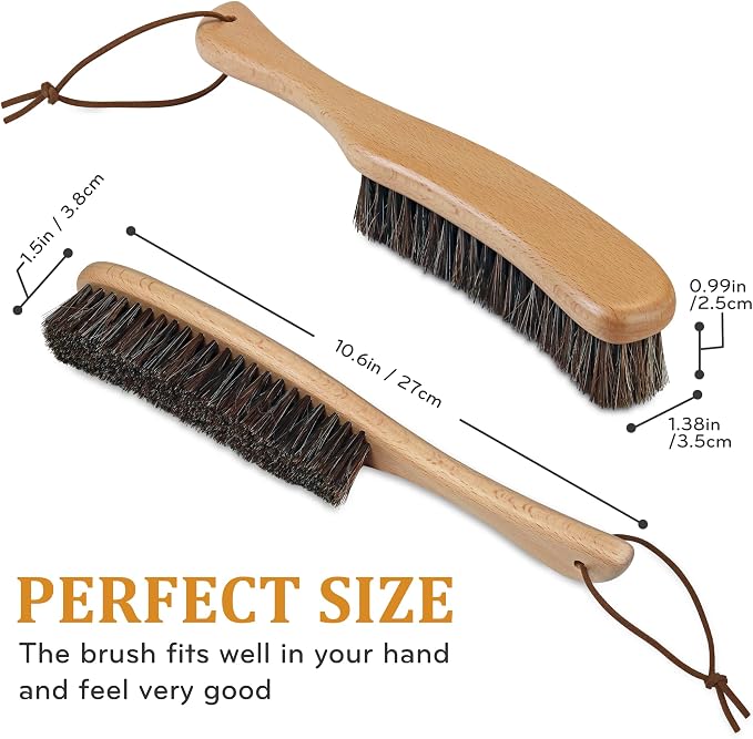 TAKAVU Clothes Brush Pack 2, 100% Black Boar & Horse Hair Bristle, Beech Wood Handle, Lint Remover for Clothes, Suits, Cashmere, Wool, Cotton, Synthetic Fabrics