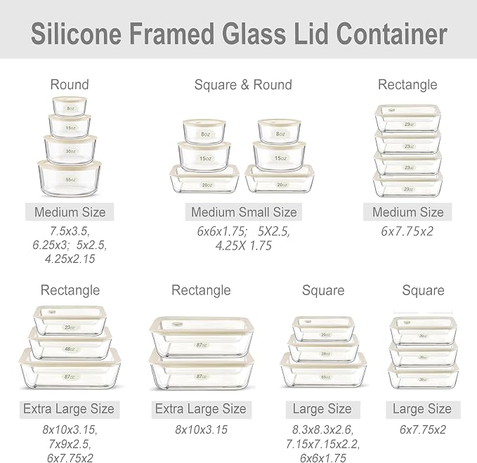 Urban Green Glass Food Container Set with Glass Lid, 4 Pack, Meal Prep Containers with Silicone Framed Airtight Lid, Leakproof, 100% Plastic Free,