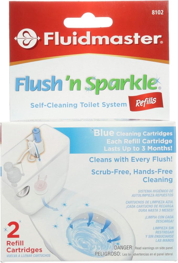 Fluidmaster 8102P8 Flush 'n Sparkle Automatic Toilet Bowl Cleaning System Refills, Blue Upgraded Version 2 Count (Pack of 8)