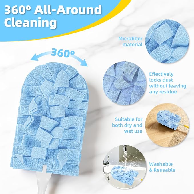 Reusable Duster Refills, Washable Duster for Swiffer (6 PCS) | Include 1 Handle & Laundry Bag, Microfiber Dusting Cloths for Cleaning Fan, Floor, Blind, Windows