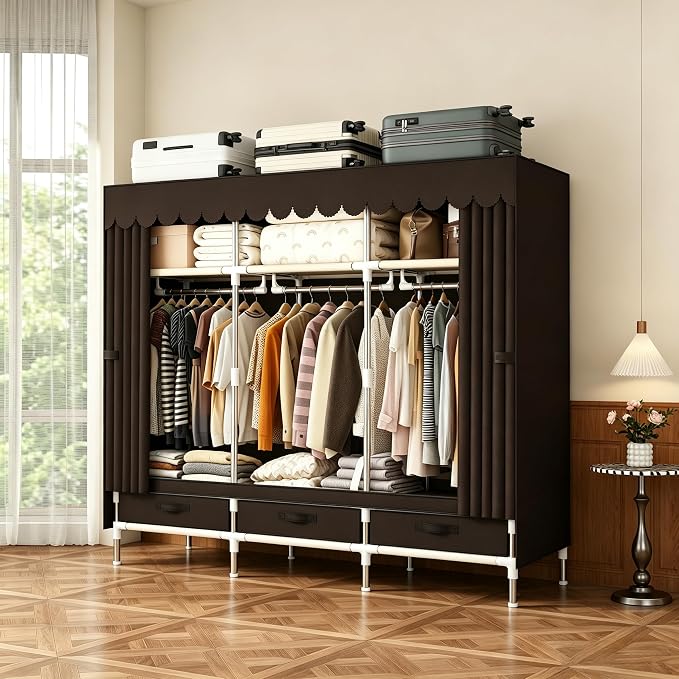 Portable Closet Wardrobe with Drawers for Bedroom，Apartment and Living Room