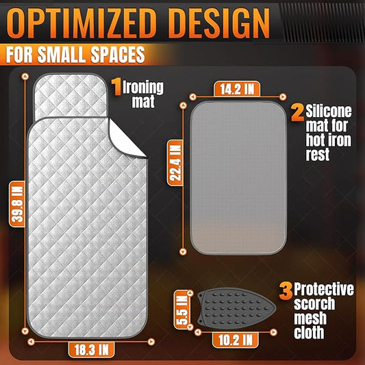 Portable Ironing Mat for Table Top - 39.8" X 18.3" Ironing Pad for Table with Magnetic Edges & 4-Layer Heat Protection, Silicone Iron Rest Pad - Foldable Fabric Mat for Washer, Dryer & Countertop