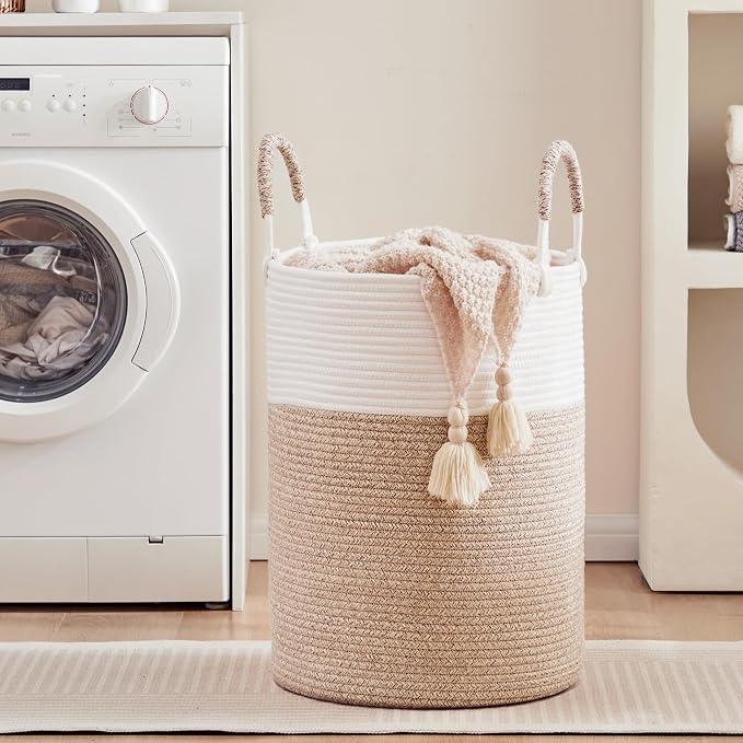 80L Extra Large Laundry Hamper Tall Woven Laundry Basket, Brown | Clothes Hamper, Blanket Basket for Living Room Bathroom Bedroom, 16"L x 16"W x 22"H